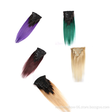High Quality Wholesale Cuticle Aligned Cheap Colored  Brazilian Clip In Hair Extension